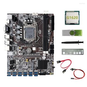 Moderbrädor -B75 ETH Mining Motherboard 12USB3.0 G1620 CPU 64G USB -drivrutin SATA -kabelomkopplare Termisk fettbaffel för BTC Miner