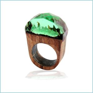 Band Rings Mens Handmade Wooden Secret Magic Forest Band Ring Wood Resin Jewelry Hip Hop Fashion Punk Rings Men Anel Drop Delivery Dh1Ez
