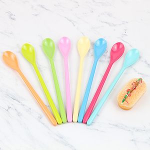 Candy Color Honey Spoons Long Handle Ice Cream Dessert Scoop Children Milk Stirring Spoons Kitchen Restaurant Round Scoops TH0268