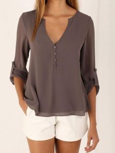 Camicette da donna Camicia a maniche lunghe alla moda casual Sciolto Versatile con scollo a V Chiffon Pendolare Donna Temperamento Abbigliamento per la madre