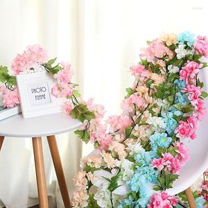 Decorative Flowers 2.2m Artificial Cherry Blossom Vine Hanging Plant Garland Home Garden Festival Wedding Party Simulated Leaves Decor