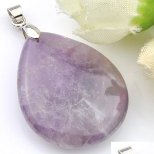 Pendant Necklaces Best Wholesle 3 Pieces Amethyst Pendant Necklace Gems 20X30Mm Women Natural Stone Water Drop Purple Crystal Jewelry Dhprx