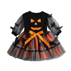 Special Occasions FOCUSNORM 04Y Little Girls Halloween Party Dress Long Mesh Puff Sleeve Pumpkin Printed Tutu Outwear 220908