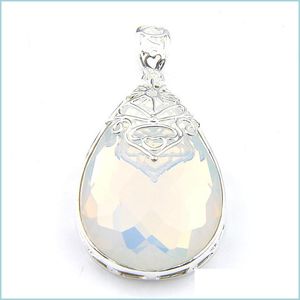 Anhänger Halsketten Teardrop Riesige Anhänger Weiße Mondstein Edelsteine 925 Sterling Silber Überzogene Feine Schmuck Frauen Halskette 15x20mm Drop Deliv Dheou