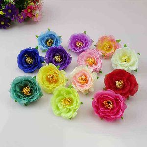 Faux blommig grönare 5 cm 100 st konstgjorda handgjorda siden kamelia te rosblomma huvuden för hone party diy brosch brud blommor hår tillbehör j220906