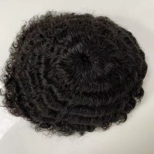 12mm Afro Wave Human Hair Pieces 8x10 Full Lace Toupee For Black Men Black Color Russian Virgin Remy Hairpieces African American