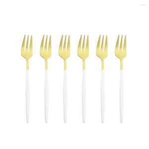 Dinnerware Sets 6Pcs Fruit Fork Set White Gold Small Dessert Stainless Steel Tea Forks For Cake Snack Salad Cutlery