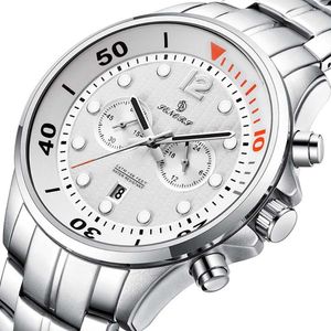 Wristwatches Sport Chronograph Fashion Watches Men Stainless Steel Band Waterproof Quartz Watch White Saat Drop