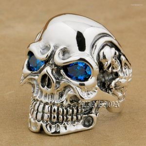 Cluster Rings LINSION CZ Eyes 925 Sterling Silver Titan Skull Ring Mens Biker Punk 8VX05 Taglia USA 7-15