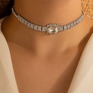 Girocollo Stonefans Collana sexy multistrato con strass bling per le donne Boho Crystal Square Chain Clavicle Collar Wedding