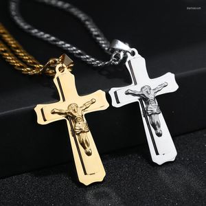 Pendant Necklaces Cross Necklace For Men Silver Gold Tone Stainless Steel 24 Inch Figaro Chains