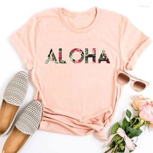 女性のTシャツ花ラルアロハ女性サマートラベルバケーションビーチティートロピカル植物トップスハワイレディース衣類XL