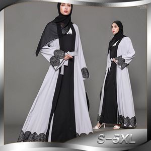 Roupas étnicas Mulheres vestido muçulmano plus size 5xl Apliques abaya roupas turcas para manto cinza dubai musulmane turc jilbab1