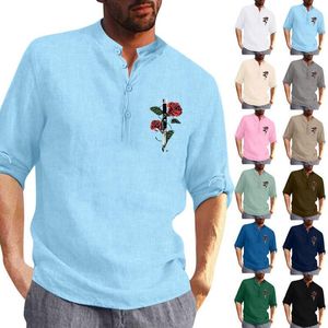 Camisas casuais masculinas camiseta de combate masculino colarinho de linho de linho de linho de moda de moda de moda de moda top lixo botão de manga longa preta preta