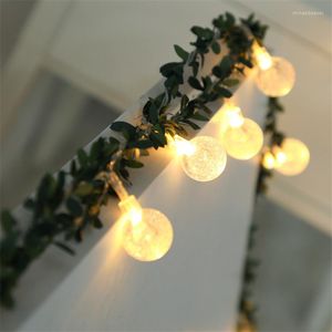 Strings Rattan String Light Rose Flower Green Leaf Ball Ball Lâmpada Led Christmas Ação de Graças Decorativa de Halloween