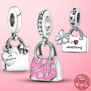 925 Charme de prata Mercadas penduradoras de cor rosa de pingente de viagem rosa FIT Pandora Pandora Bracelet Acessórios de jóias DIY