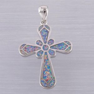 Collane con ciondolo KONGMOON Croce celtica Lavanda Viola Opale di fuoco Gioielli in argento placcato per collana da donna