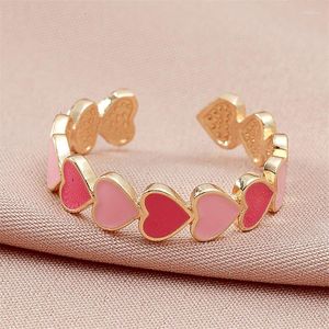 Wedding Rings Y2K Korean Simple Vintage Boho Cute Pink Enamel Love Heart Ring For Girls Fashion Finger Women Rock Female Jewelry Gift