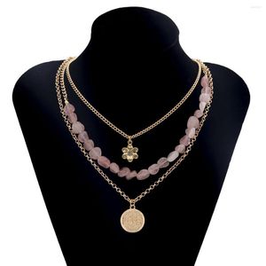 Charking Golk Gold Multi Layer Trendy Pink Stone Natural Stone Charme Colar de Charme para Mulheres Girl Bohemia Collar Jewelry