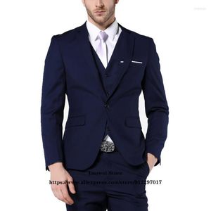 Herrenanzüge, Herren-Blazer, Marineblau, schmale Passform, Business-Männer, 3-teilig, Jacke, Weste, Hose, Set, formelle Bürokleidung, Bräutigam, Hochzeit, Ein-Knopf