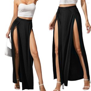 Skirts Long Skirt For Women Summer Split Thigh Irregular Floor Length Black Dress H9