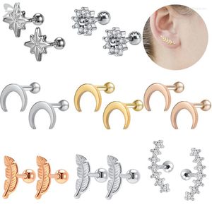 Stud Earrings ZS 1pair Stainless Steel Earring For Women Crystal Ear Rose Gold Moon Leaf Tragus Cartilage Piercing