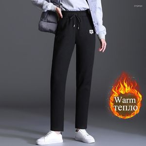 Calça feminina feminina capris mulheres fria inverno grosso lã de lã de lã quente feminina algodão casual solto de moletom correndo esportivo por muito tempo