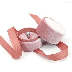 JABITLY WOSIKY Różowe aksamitne okrągłe pudełko na kółko na ślubne zaręczynowe kolczyki Naszyjka Bransoletka Opakowanie