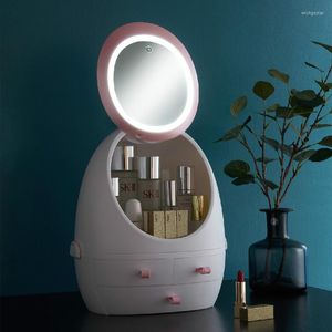Compact Mirrors LED Light Makeup Organizer HD Mirror Cosmetic Storage Box Protable Creative Beauty Proof Drawer Waterproof