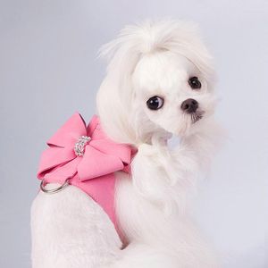 Dog Collars Fashion Diamond Bling Rhinestone Bowknot Reflective Harness Nylon Pet Leash Small Medium Harnesses Vest Supplies