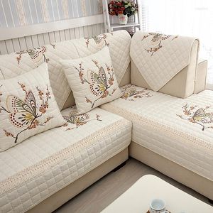 Chair Covers Beige Butterfly Embroidered Sofa Cover Towel Decorative Modern Resistant Slipcover Seat Couch Living Room