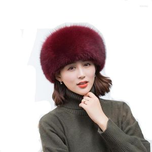 Berets Russische Echtpelz Hut Prinzessin Frauen Winter Warme Voll Pelt Leder Kopfbedeckungen Mongolei Kappen H22