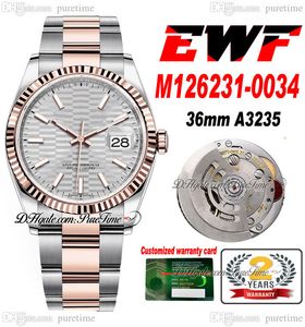 EWF Just 126231 A3235 Orologio automatico unisex da donna da uomo 36 bicolore oro rosa argento quadrante con motivo scanalato bracciale in acciaio Oyster Super Edition stessa serie carta Puretime 7