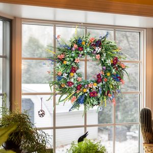 Christmas Decorations Spring Colorful Wreath Floral Wreaths 35cm 40cm Wildflower Garland Door For Front Outside Wall Window 220909