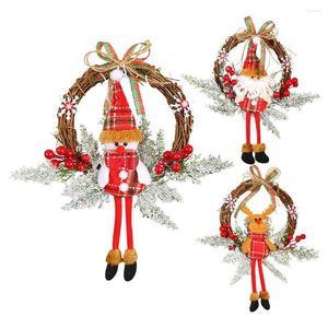 Flores decorativas Decorações de Natal Wreath Wreath Artificial Papai Noel Claus Doll Doll Door pendurado Letras em inglês Grusinhas de vime de galho morto