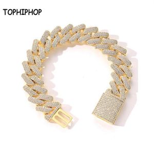 Link Chain TophipHop mm Miami Box Buckle Cuban Bracelet inch Pure Gold Patating Solid Hip Hop Men s Jewelry Gift236W