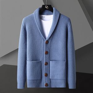 Men s Sweaters Solid Color Knitted Cardigan Autumn V neck Sueter Hombre Blue Khaki Mens 220909