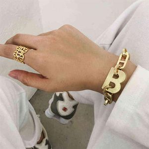 Flashbuy Design NOVO Design Gold Metal Letter B Bracelets para mulheres J ias de bracelete de links grossos236c