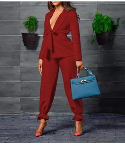 2024 Womens Two Piece Pants Womens Green Fruit Collar Suit byxor Twopiece Suit Female Spring and Autumn Casual Office Top and Pants Set Blazer JFGI