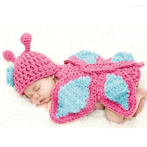 Set di abbigliamento Baby Butterfly Hat Cape Costume Set Girl Born Pography Puntelli Infant Crochet Beanie Animal Clothes For Po Shoot