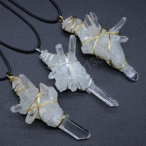 Reiki Natürliche Edelsteine Stein Anhänger Große Unregelmäßige Weiße Kristall Säule Pendel Rock Roh Quarz Mineral Draht Wrap Anhänger Handgefertigt