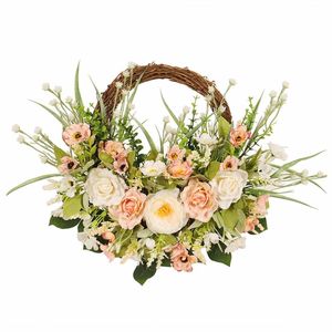 Decorações de Natal Decoração da primavera Garland Artificial Rose Green Folhas Wreath Wreathing para a porta Front Flower Hoop 220909