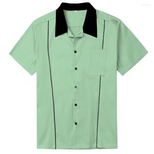メンズカジュアルシャツウエスタンレトロビンテージサマーミントグリーンショートスリーブボタンアップブラウスと大きな男性用のポケット付きブラウス