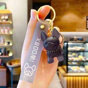 Keychains Trendy Crystal French Bulldog Man Keychain Fashion Keychain Keyring Woman Bag Pendant Par Accessories Creative Christmas Gift T220909