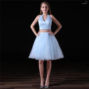 Party Dresses JaneVini Elegant A Line Two Pieces Short Homecoming For Girls Halter Sleeveless Tulle Plus Size Junior Dress Knee Length