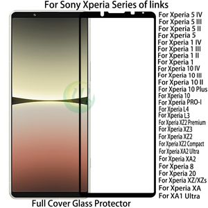 Protetor de tela Tampa completa de vidro temperado seda impressa para Sony Xperia 20 10 8 5 IV III II Xperia 10 Plus L3 L4 Pro-I XZ Premium XZ1 XZ2 XZ3 Compact Xa 1 2 Ultra Pro