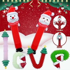 2022 Christmas Gift Sensory Stretch Tubes telescopic tube with lights LED lamp lantern toy Santa Claus Snowman pull finger toys keychain