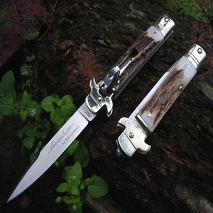 Wholesale pocket knife antler handle resale online - Theone Bill DeShivs inch Italian Godfather knife D2 Blade Antler Handle self defense Automatic Tactical Hunting Pocket knives m