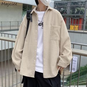 Men's Jackets Corduroy Men Cozy Loose Turn-down Collar Pockets Spring Fall Fashion Coats Teenager All-match Daily Outerwear Korean