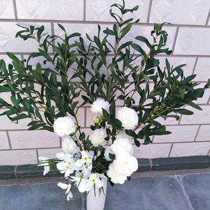 Decorative Flowers Artificial Olive Branches Greenery Stems Fake Eucalyptus For Vase Bouquets Wedding Floral Arrangement Decor